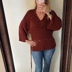 Bellamie Rust Colored V-Neck Sweater